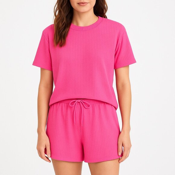 Women's Pink  pullover short sleeve top elastic waist shorts Short Set Size S - Picture 1 of 5